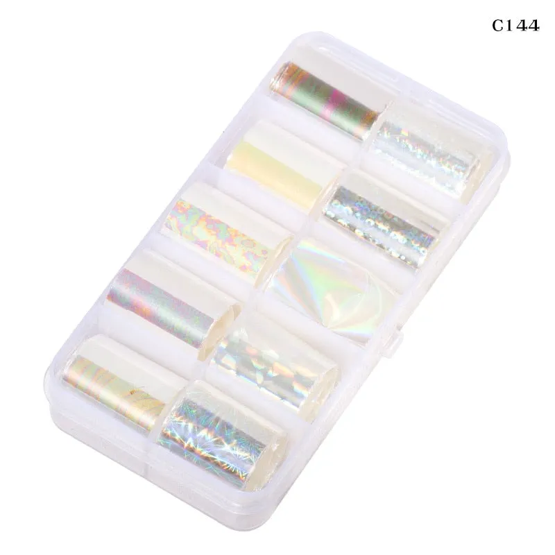 10 Design/set  2.5*100cm Holographic Nail Art Transfer Foil Stickers Paper Starry AB Color UV Gel Wraps Nail Adhesive Decals