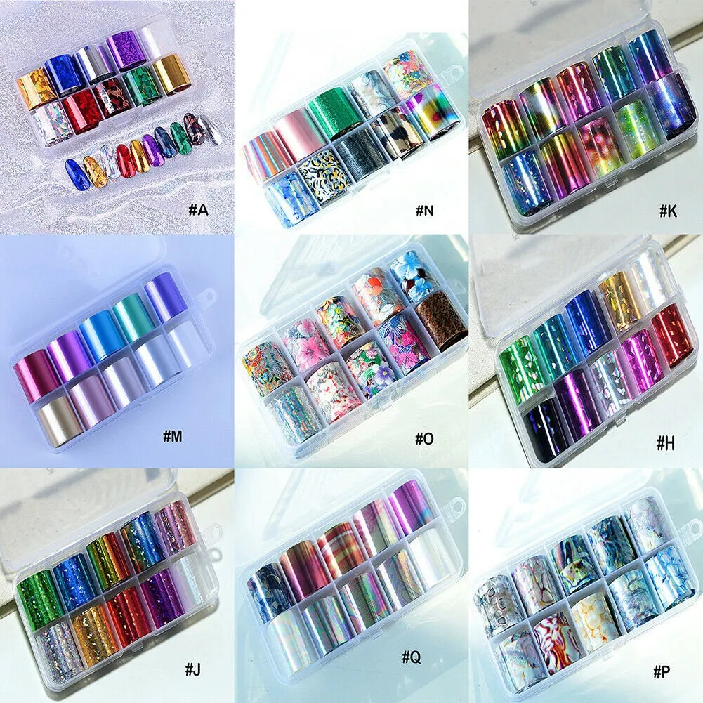 10 Holographic 1 Inch*3.3 Feet Nail Foils Starry Sky Glitter Foils Nail Art Transfer Sticker Set