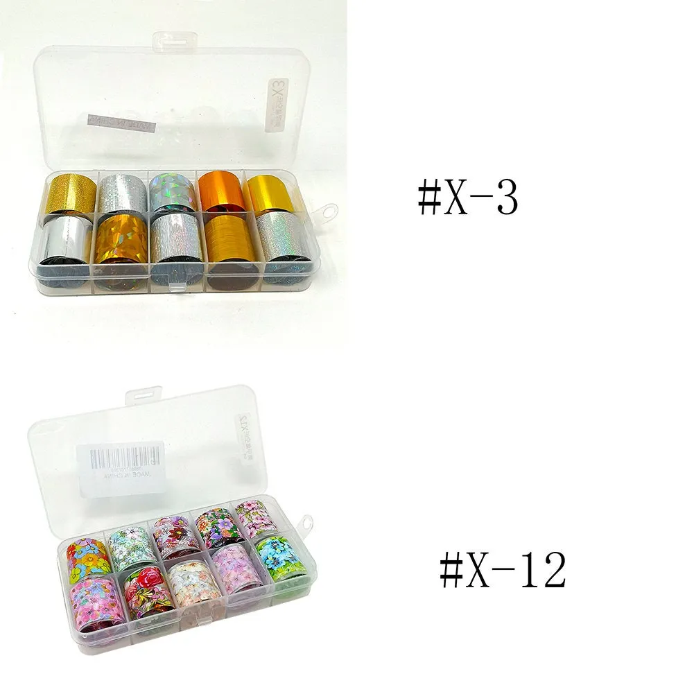 10 Holographic 1 Inch*3.3 Feet Nail Foils Starry Sky Glitter Foils Nail Art Transfer Sticker Set