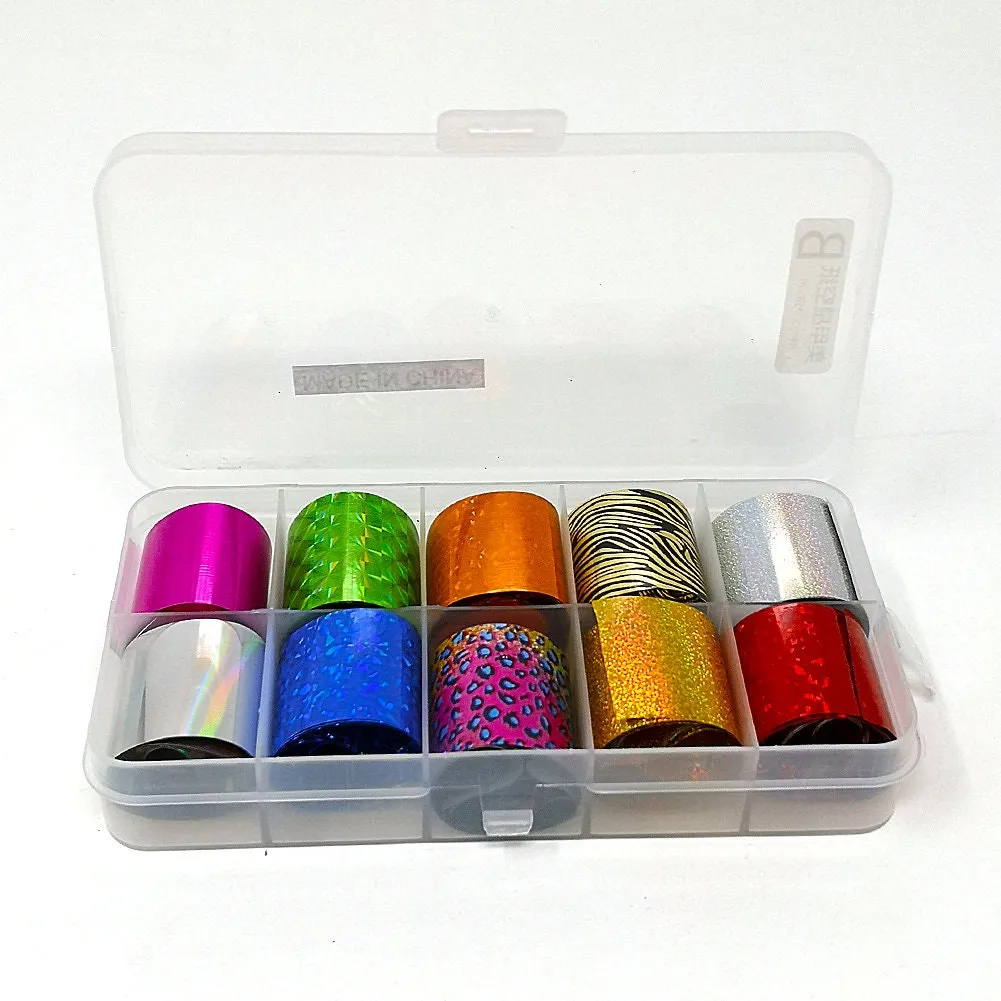 10 Holographic 1 Inch*3.3 Feet Nail Foils Starry Sky Glitter Foils Nail Art Transfer Sticker Set