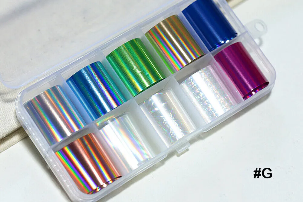 10 Holographic Nail Foils Starry Sky Glitter Foils Nail Art Transfer Sticker Set