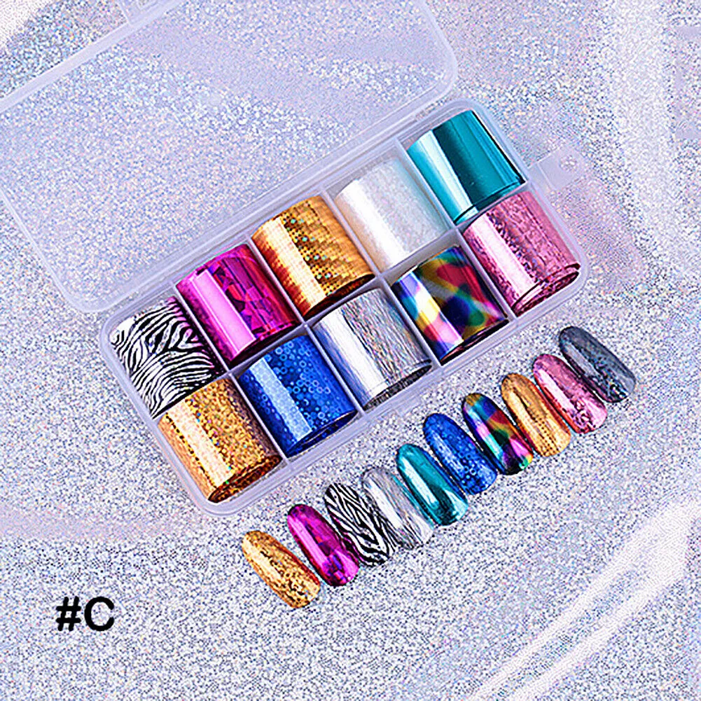 10 Holographic Nail Foils Starry Sky Glitter Foils Nail Art Transfer Sticker Set