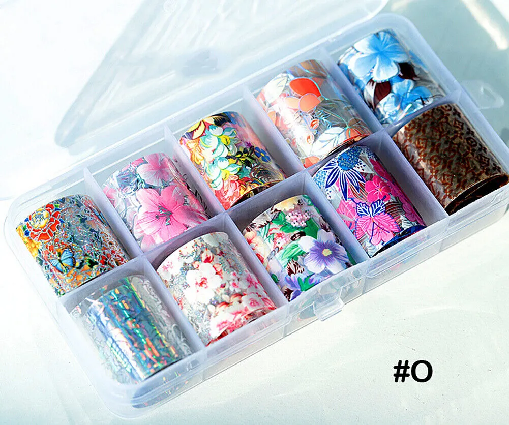 10 Holographic Nail Foils Starry Sky Glitter Foils Nail Art Transfer Sticker Set