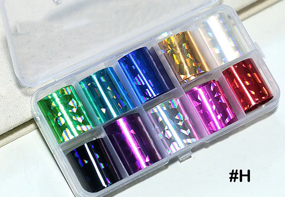 10 Holographic Nail Foils Starry Sky Glitter Foils Nail Art Transfer Sticker Set