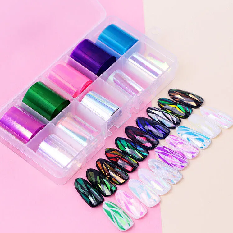 10 Holographic Nail Foils Starry Sky Glitter Foils Nail Art Transfer Sticker Set