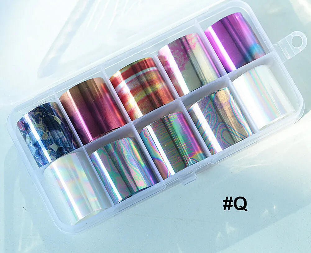 10 Holographic Nail Foils Starry Sky Glitter Foils Nail Art Transfer Sticker Set