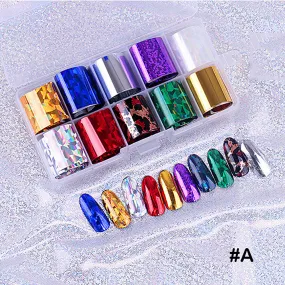 10 Holographic Nail Foils Starry Sky Glitter Foils Nail Art Transfer Sticker Set