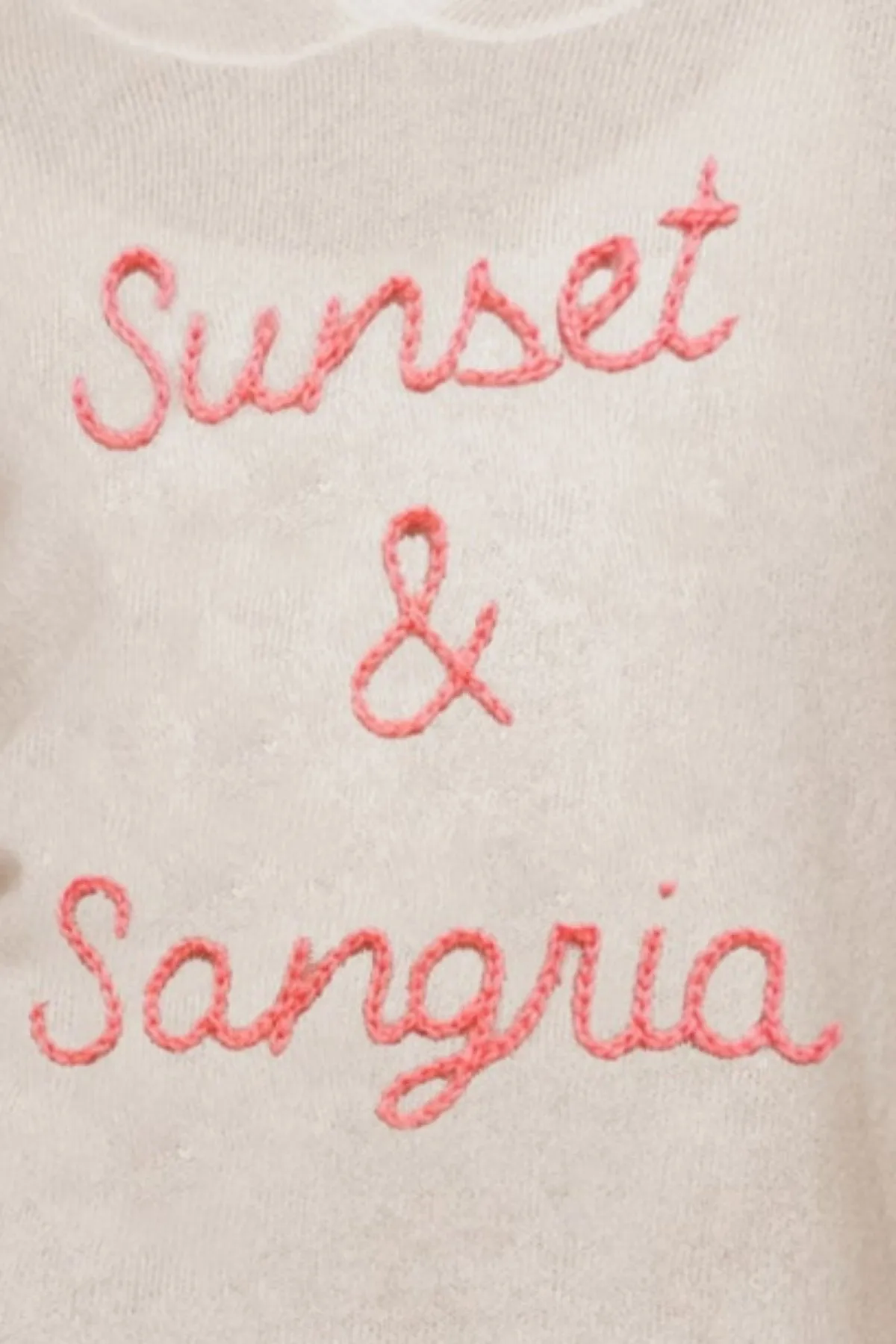 100% Cashmere Hoodie Sweater in Oatmeal with Embroidery "Sunset & Sangria"