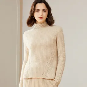 100% Pure Cashmere Sweater Half Turtleneck Soft Casual Loose Long-sleeved Cashmere Sweater