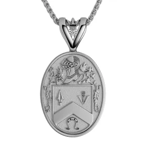 10K White Gold Large Oval Shield Coat of Arms Necklace