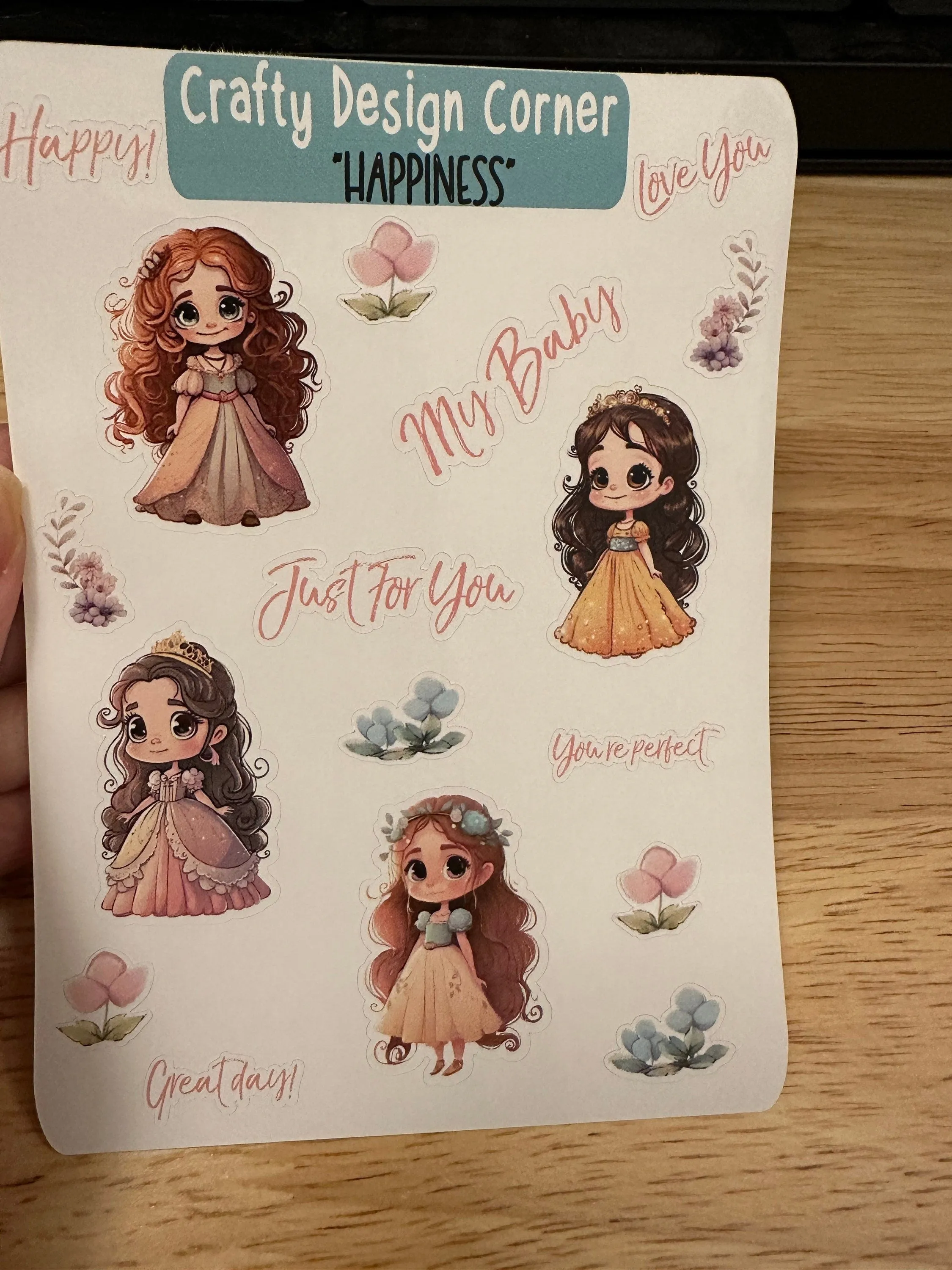 1.5" Cute Girl with long hair Sticker sheet, Pretty Girl sheet, Different colored long haired Girls with dresses sticker sheet