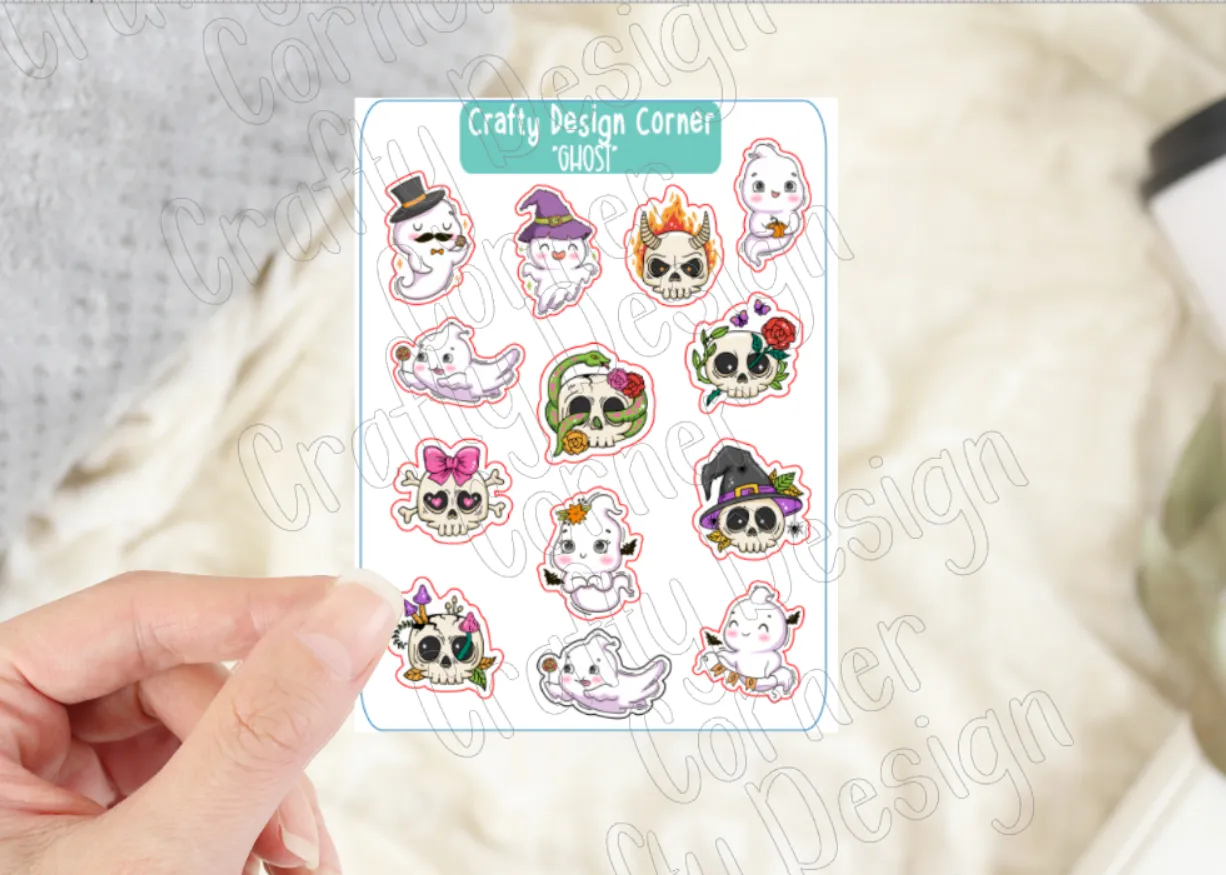 1" Halloween Ghosts stickers, Ghosts with Skulls sticker sheet, Matte Planner Sticker or Glossy Planner Sticker, Cute Ghost skulls