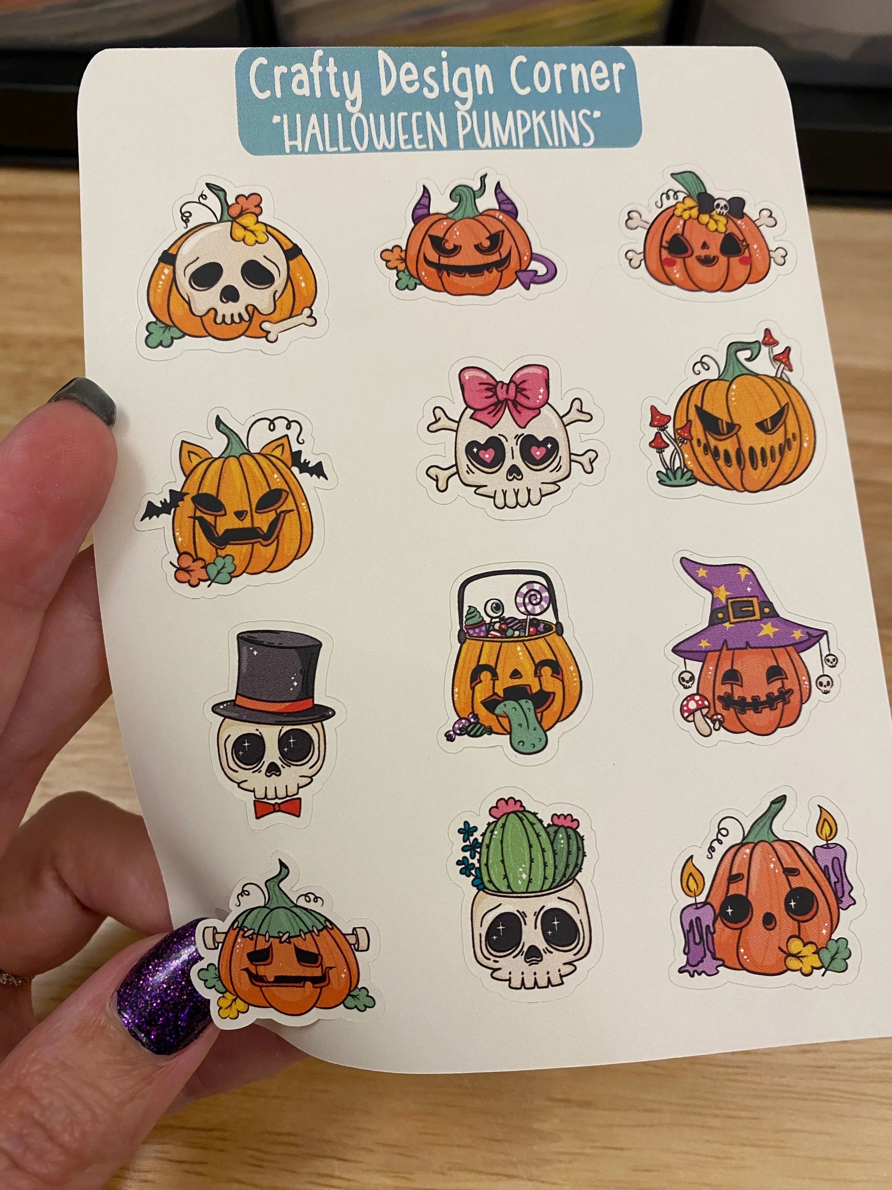 1" Halloween Pumpkin stickers, Pumpkins with Skulls sticker sheet, Matte Planner Sticker or Glossy Planner Sticker, Cute Pumpkin skulls