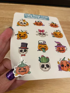 1" Halloween Pumpkin stickers, Pumpkins with Skulls sticker sheet, Matte Planner Sticker or Glossy Planner Sticker, Cute Pumpkin skulls