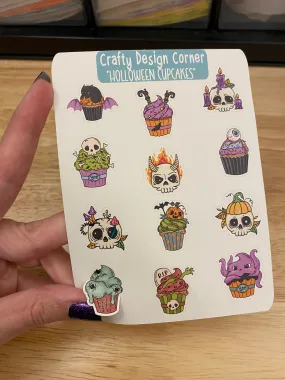 1" Holloween Cupcakes stickers, Cupcakes with Skulls sticker sheet, Matte Planner Sticker or Glossy Planner Sticker, Cute Cupcakes skulls