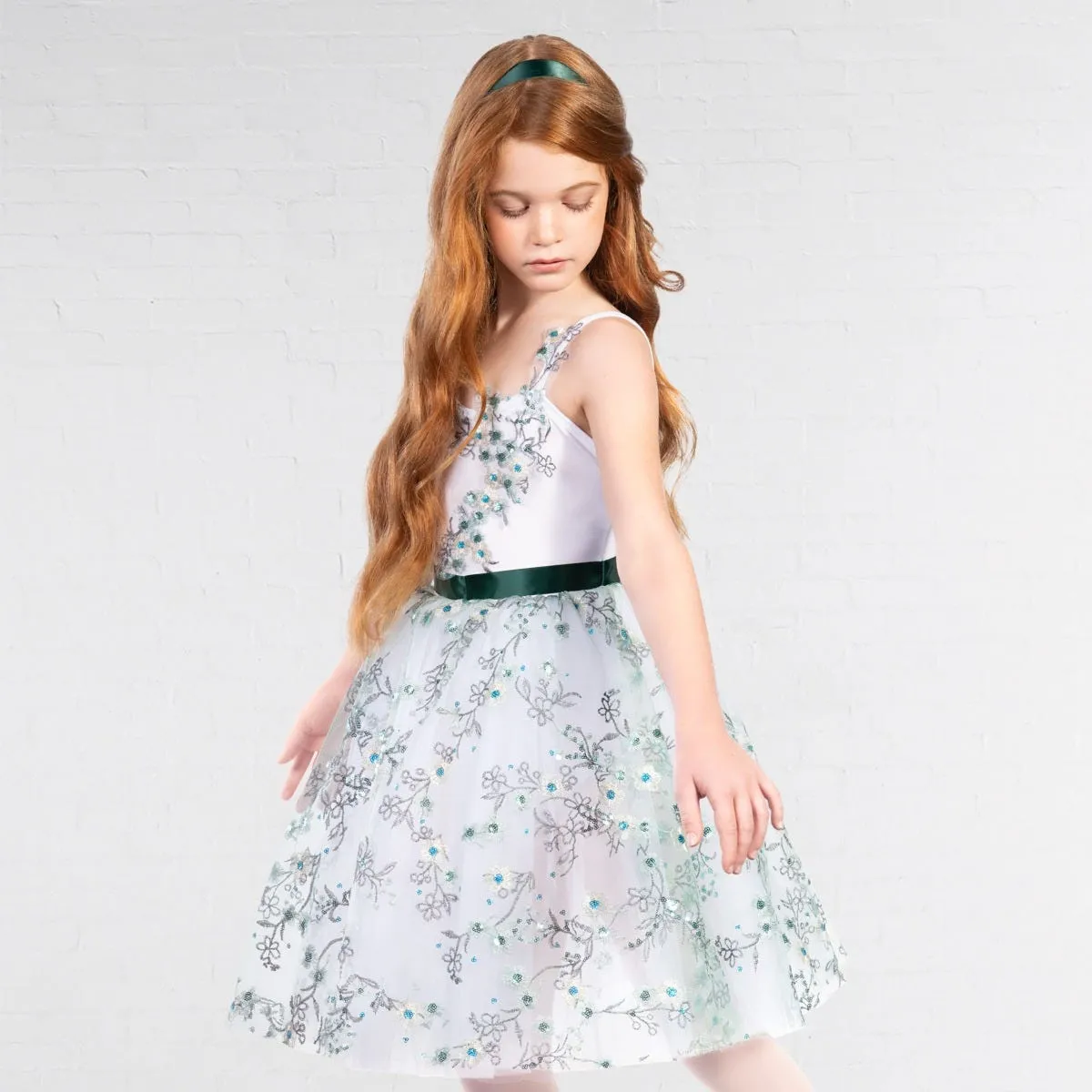 1st Position Floral Embroidered Ballet Dress with Matching Bodice Appliqué