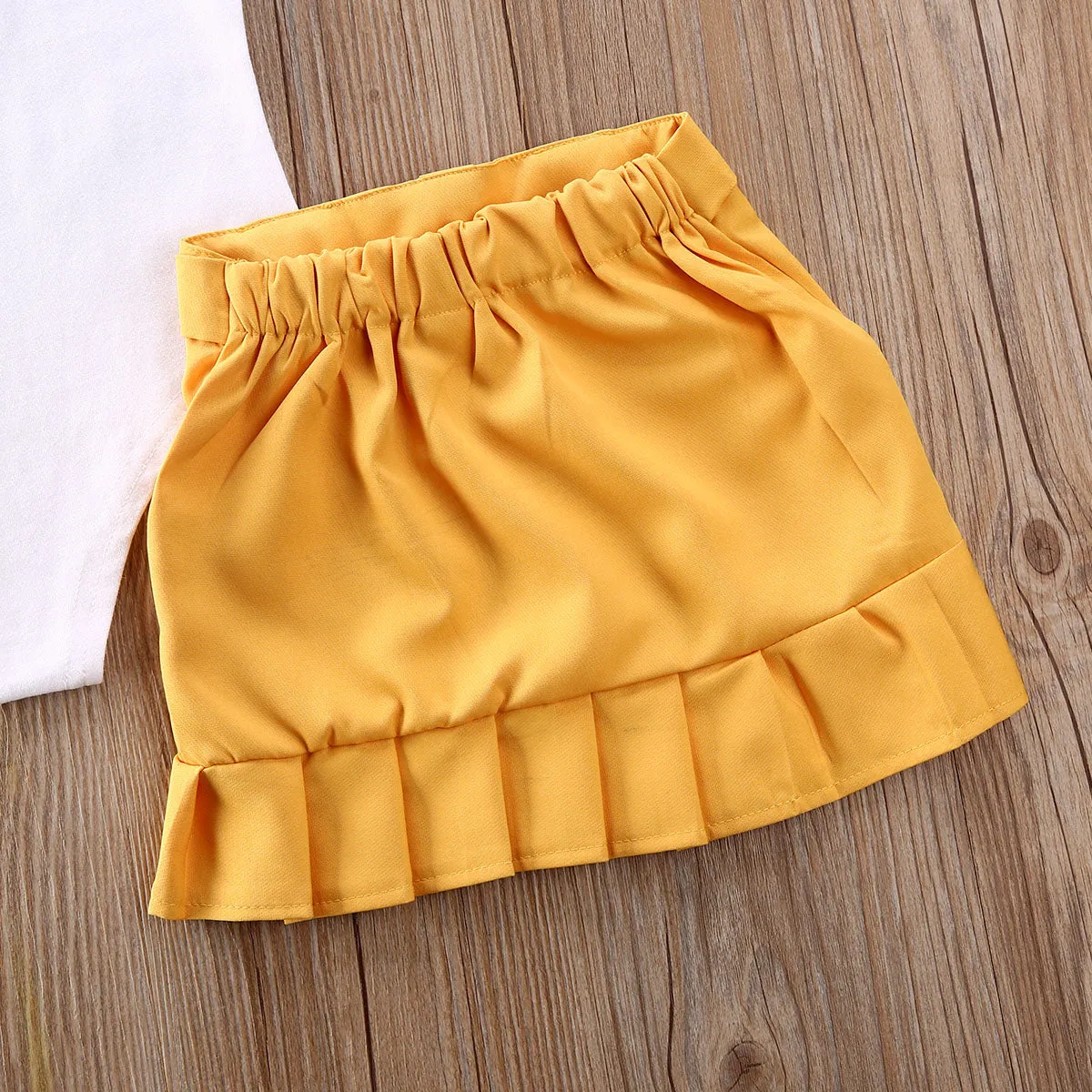 2 Piece Toddler Kids Baby Girl Clothes Sleeveless Solid Vest Romper Yellow Pleated Skirt Summer Outfit Set