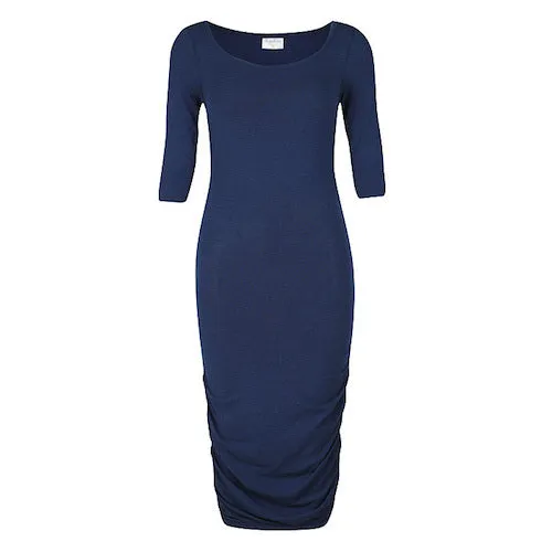 3/4 Sleeve Maternity Ruched Dress - Navy