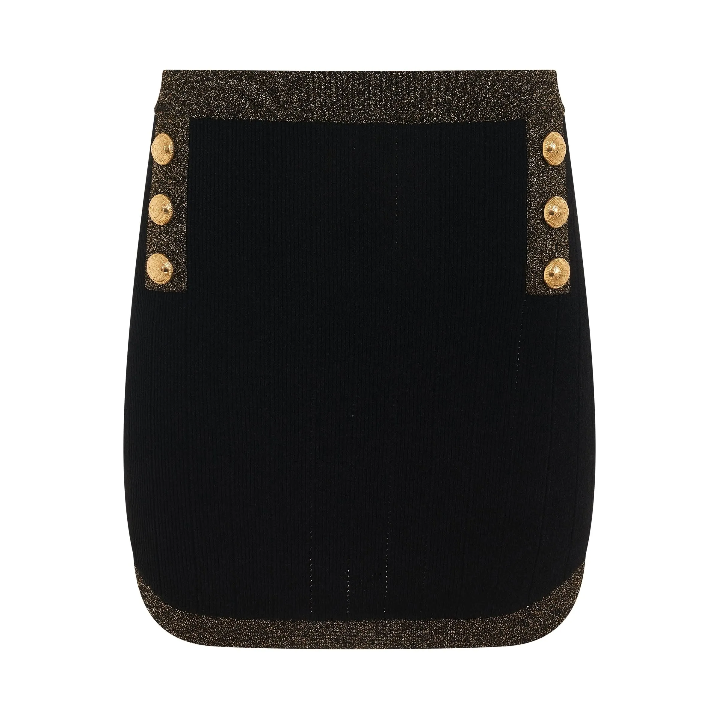 6 Button Golden Edge Knit Short Skirt in Black/Gold