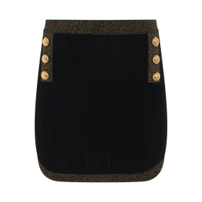 6 Button Golden Edge Knit Short Skirt in Black/Gold