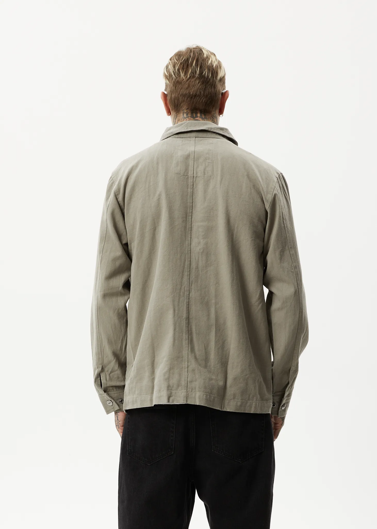 AFENDS Mens Late Start - Hemp Herringbone Work Jacket - Olive