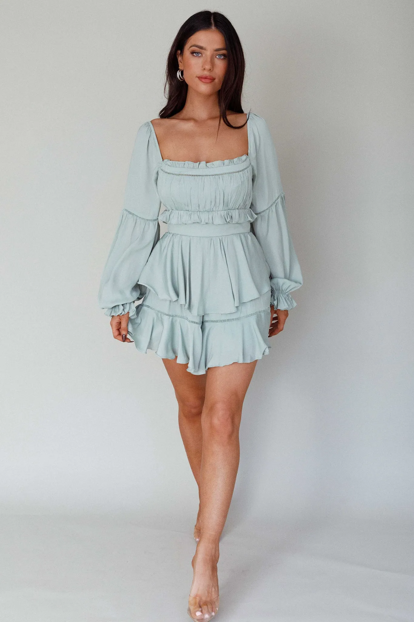 Alabama Long Sleeve Satin Romper Pistachio