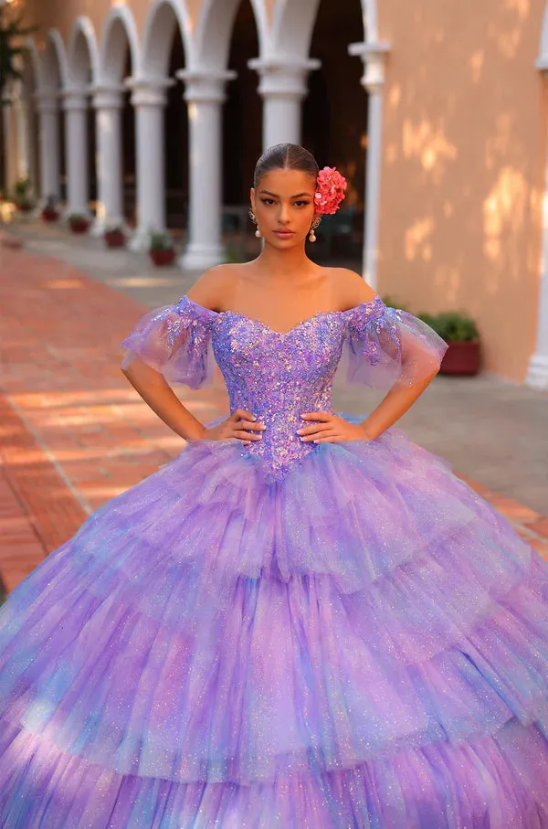 Amarra 54312 Quinceanera Dress Layer Tulle Sequin Off the Shoulder Ball Gown Ombre Corset