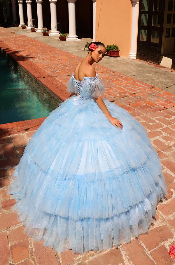 Amarra 54312 Quinceanera Dress Layer Tulle Sequin Off the Shoulder Ball Gown Ombre Corset