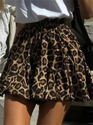 Amozae Vintage Leopard Printed Skirt Female Sexy Casual Lace-Up Slim Contrast High Waist Commute Clothes Women's Pleated Skirts