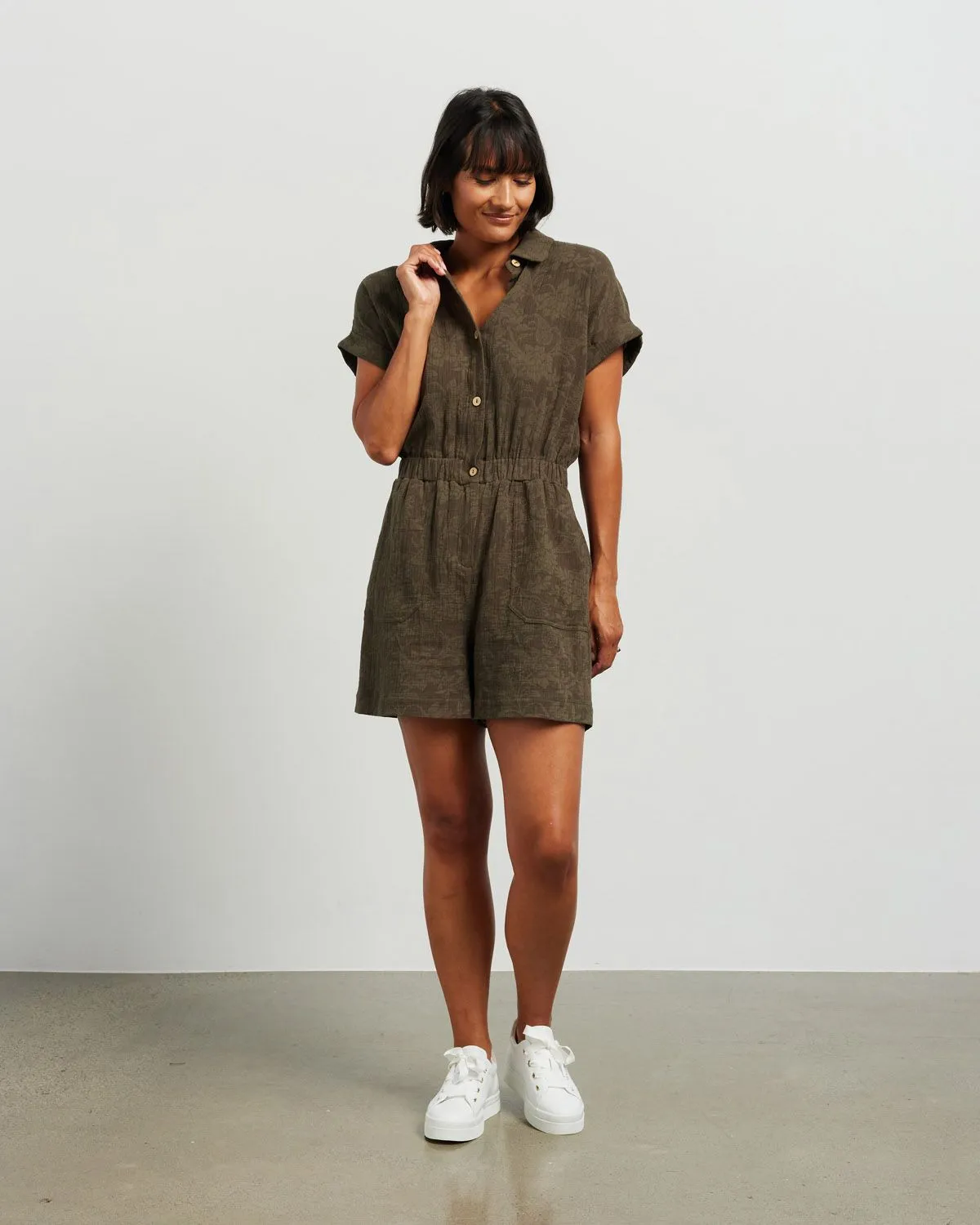 Andi Romper - Olive Jacquard