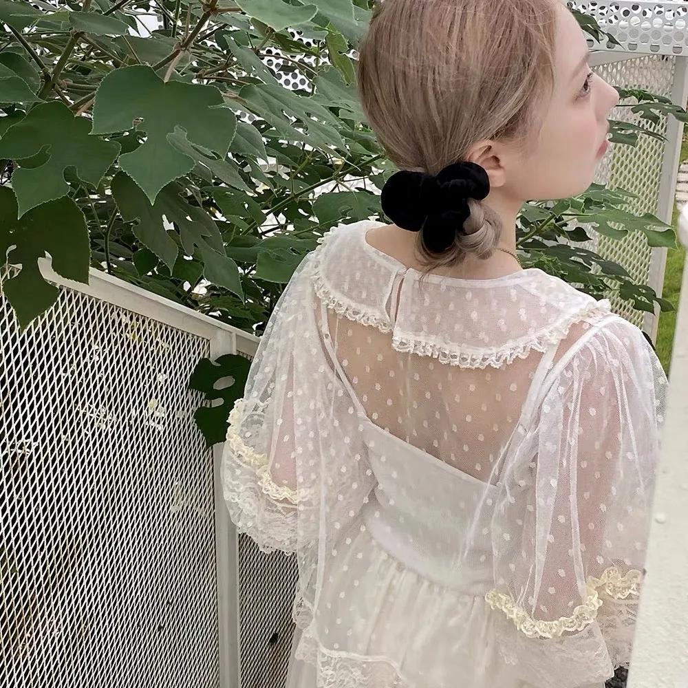 [August Unicorn]Yellow Polka Dot Semi-Sheer Victorian Blouse