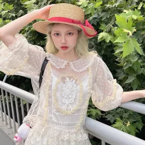 [August Unicorn]Yellow Polka Dot Semi-Sheer Victorian Blouse