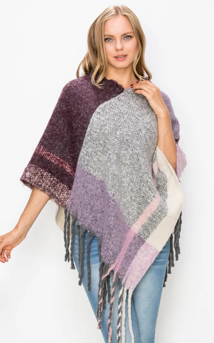 AV431 Plaid Pattern Comfy Soft Poncho