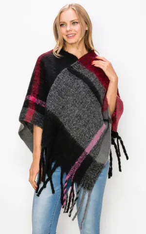 AV431 Plaid Pattern Comfy Soft Poncho