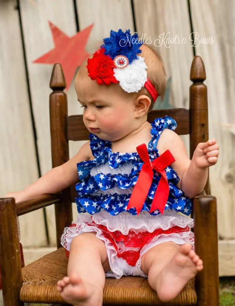 Baby Girls 4th Of July Petti Lace Romper Set, 1st Birthday Outfit, Petti Lace Romper Set