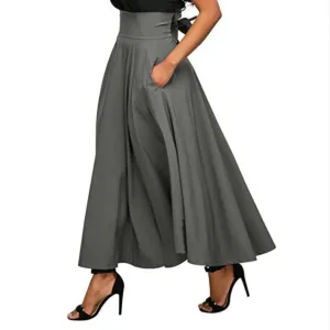 Back Bandage Long Skirt Elegant High Waist Pleated A-line Swing Office Fashion Skirt