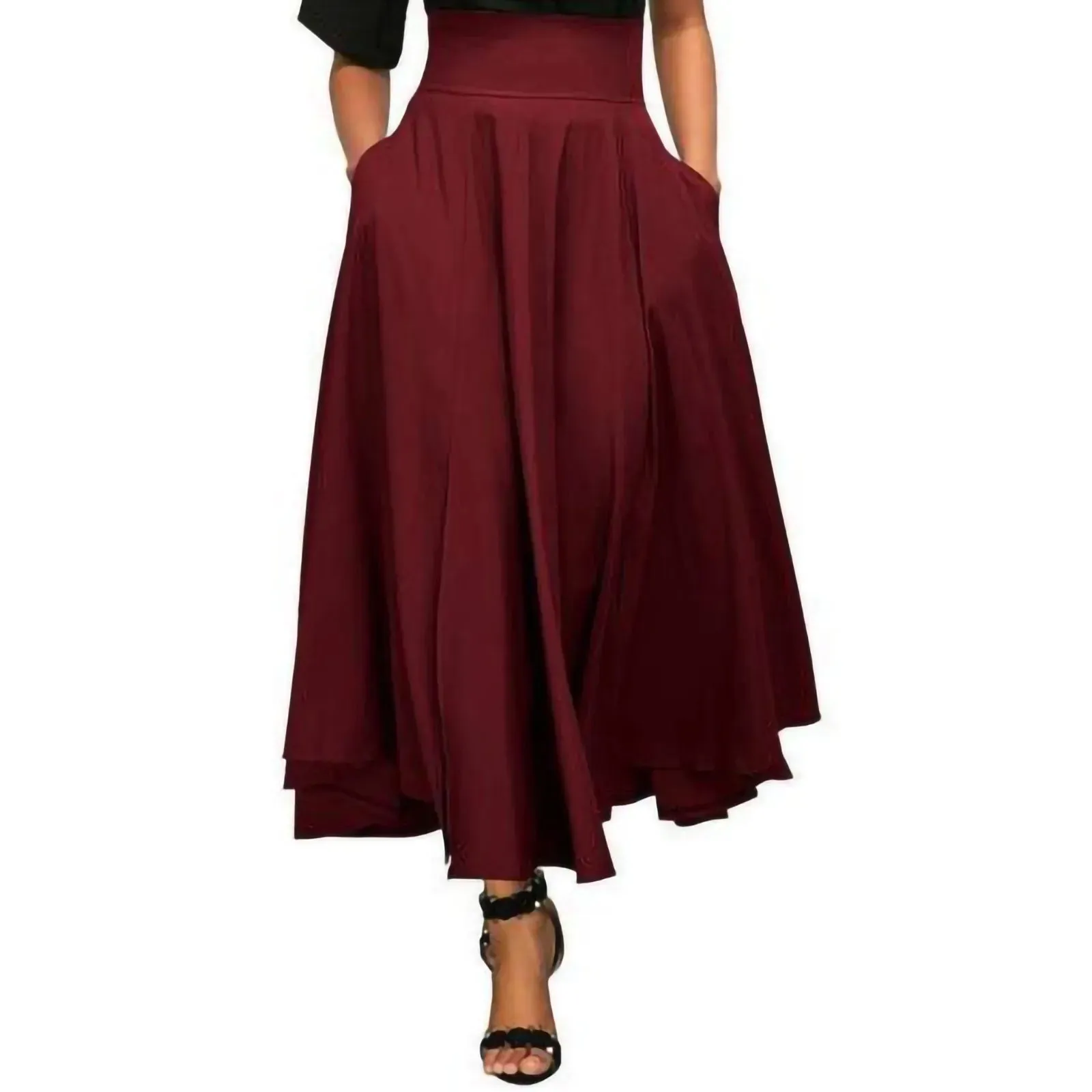 Back Bandage Long Skirt Elegant High Waist Pleated A-line Swing Office Fashion Skirt