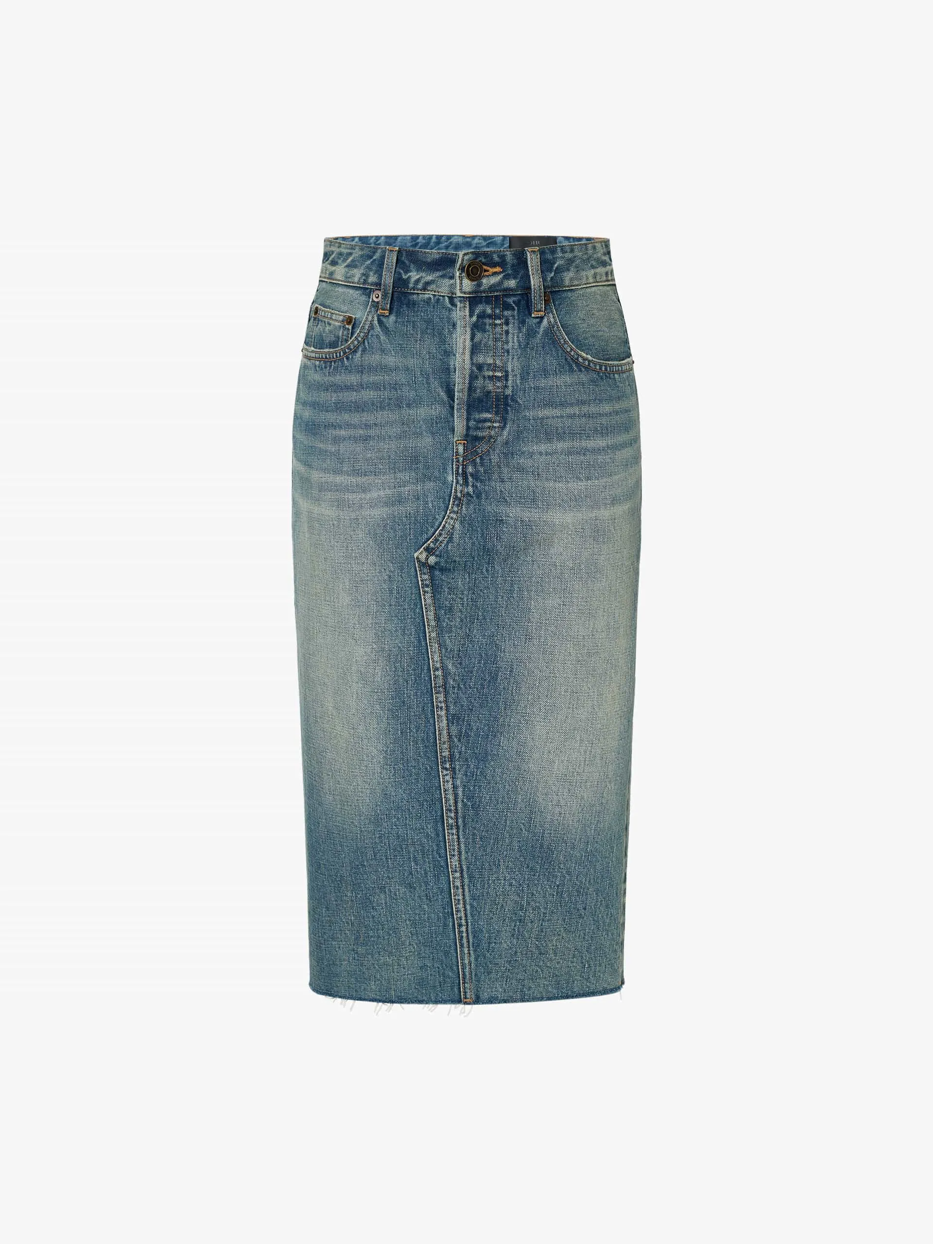 Back Slit Midi Denim Skirt