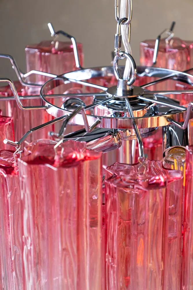 Beautiful Waved Glass Chandelier in Pink