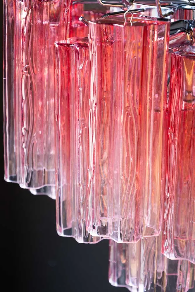 Beautiful Waved Glass Chandelier in Pink