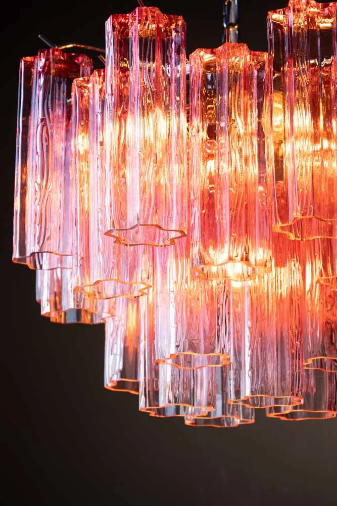 Beautiful Waved Glass Chandelier in Pink