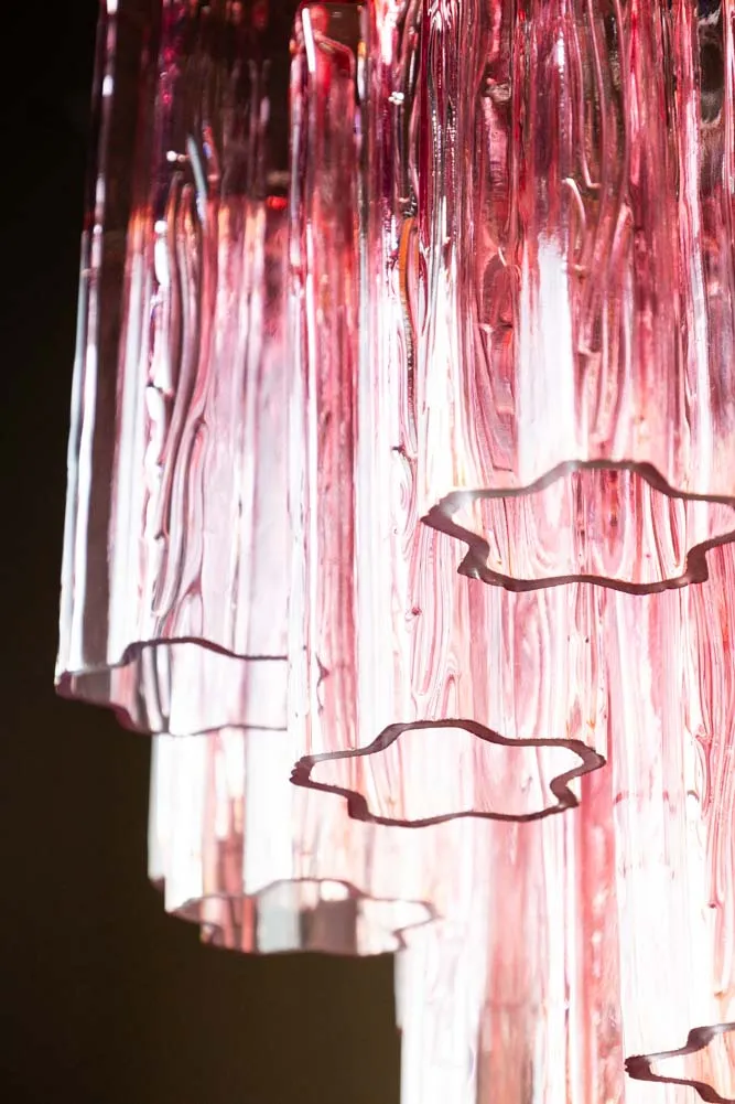 Beautiful Waved Glass Chandelier in Pink