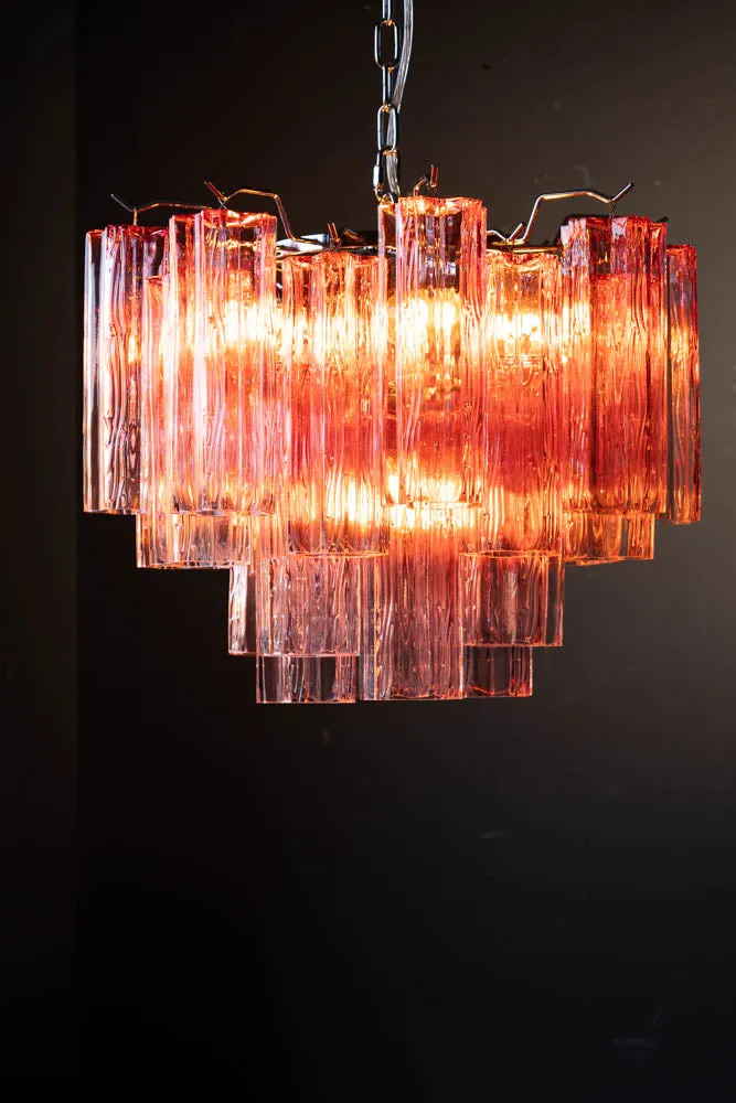 Beautiful Waved Glass Chandelier in Pink