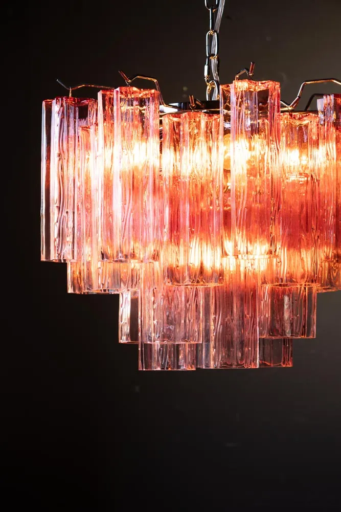 Beautiful Waved Glass Chandelier in Pink