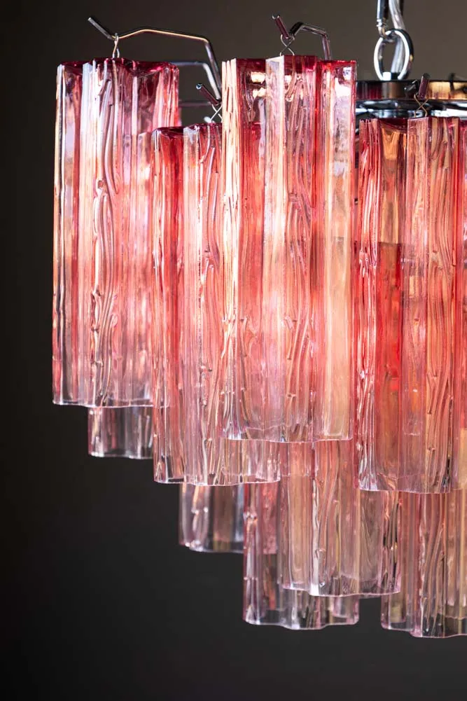 Beautiful Waved Glass Chandelier in Pink