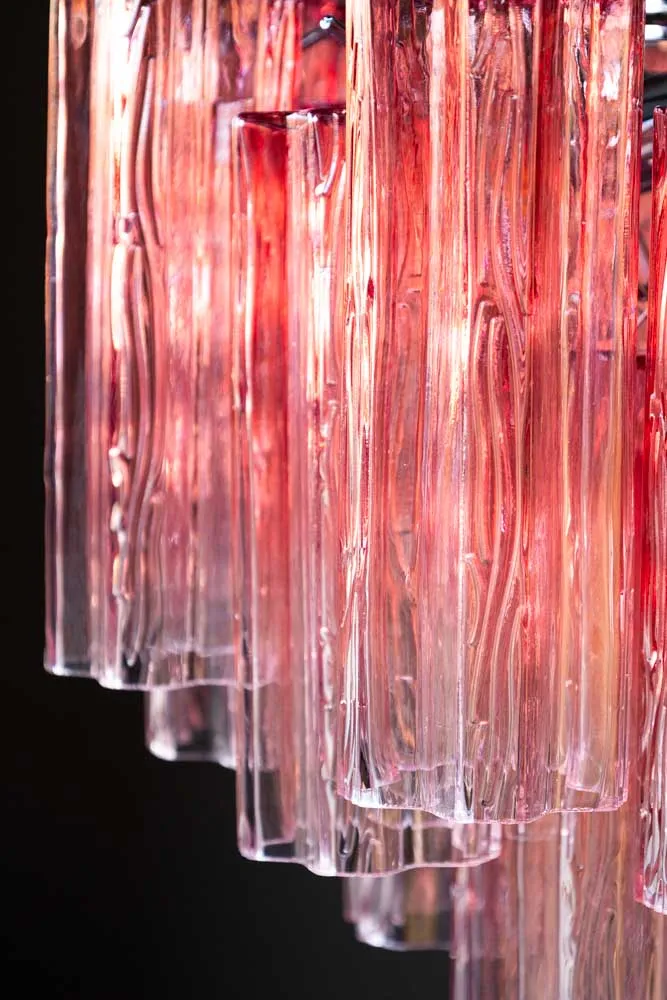 Beautiful Waved Glass Chandelier in Pink