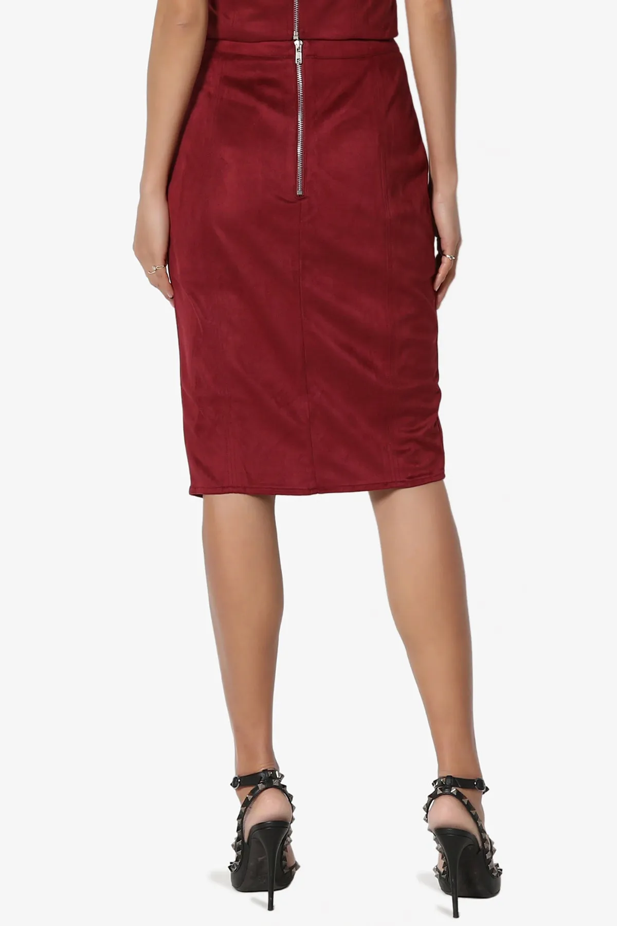 Benvenuto Slit Side Faux Suede Pencil Skirt