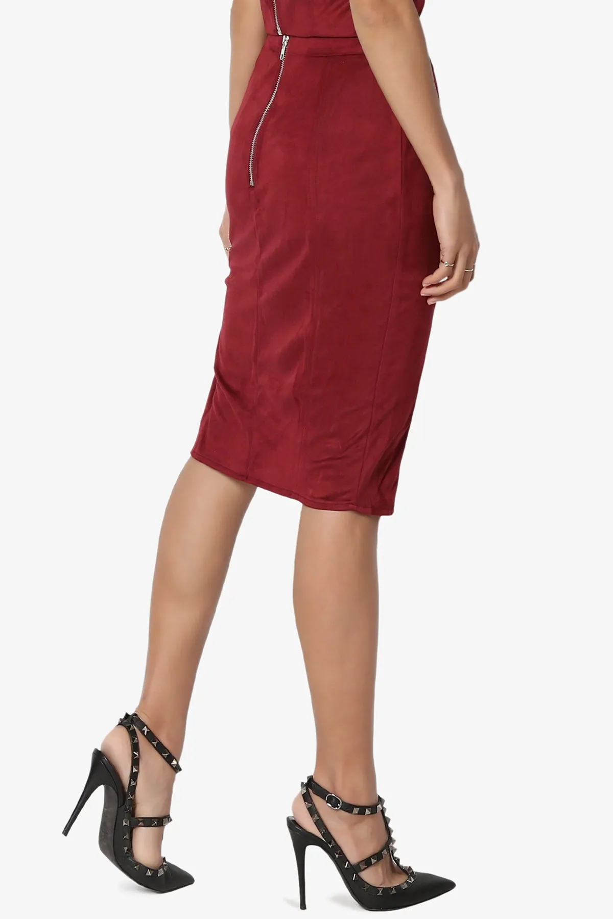 Benvenuto Slit Side Faux Suede Pencil Skirt