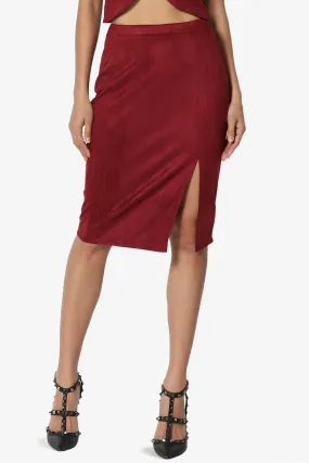 Benvenuto Slit Side Faux Suede Pencil Skirt