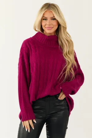 Berry Cable Knit Turtleneck Sweater